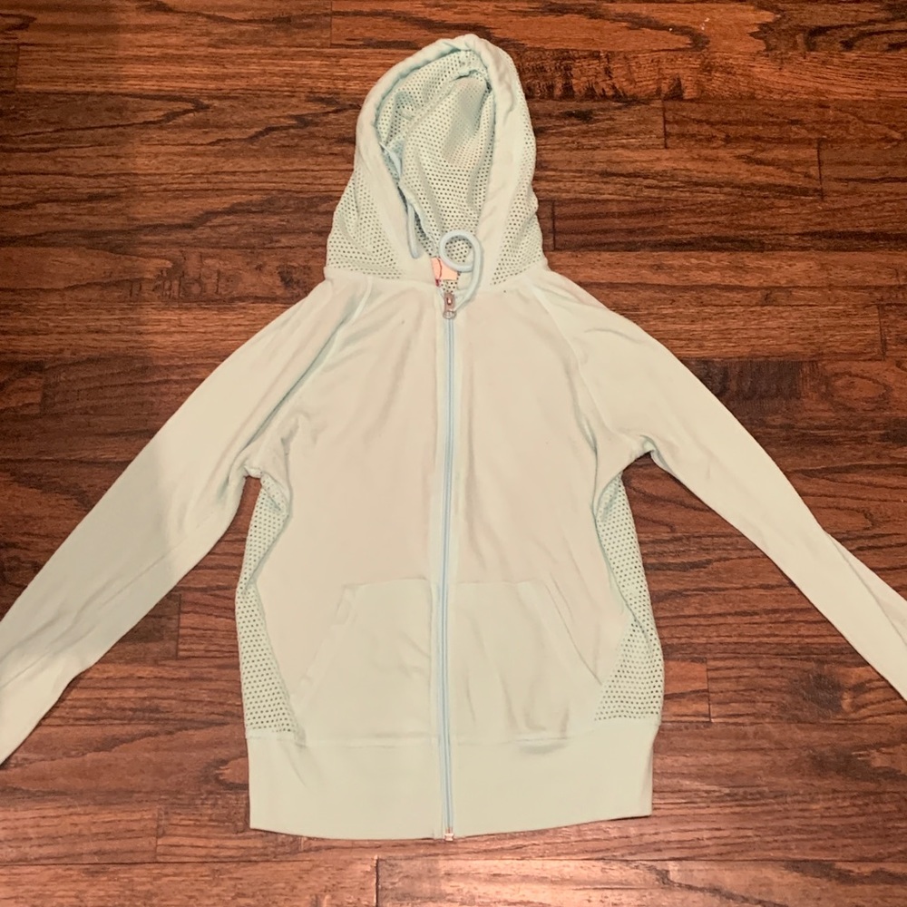 Teal blue zip up mesh jacket